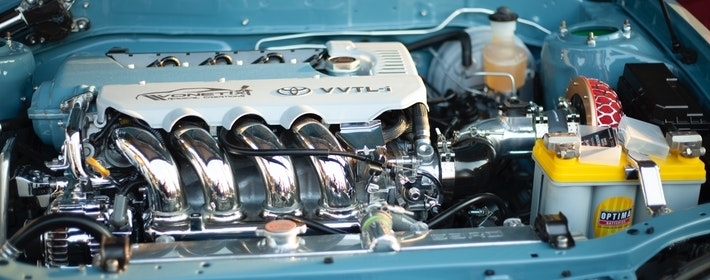 Carefully maintained engine of a blue specialty vehicle from GP Auto Centre's workshop gallery